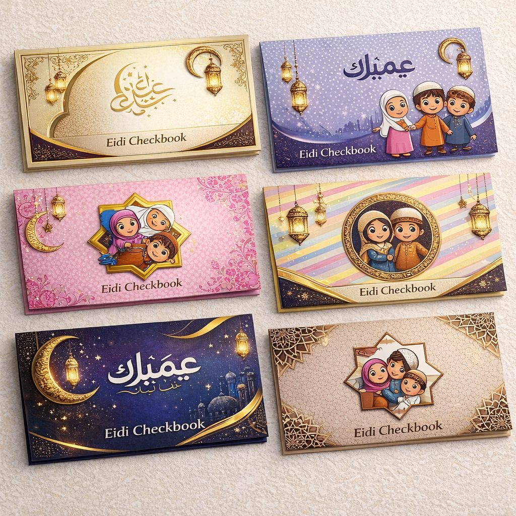 Premium Eidi Cheque Book – 10 Pages | Luxury Eid Money Envelope for Kids
