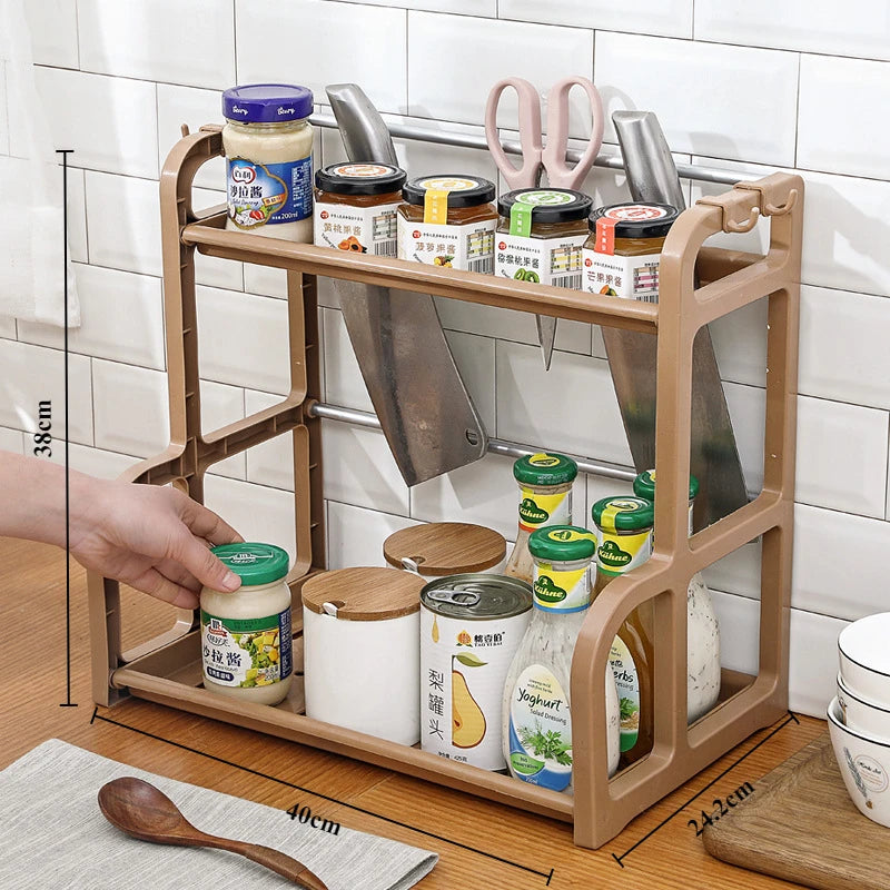 Kitchen Organizer Shelf Double-Deck Household Plastic Portable Small Size Storages Rack