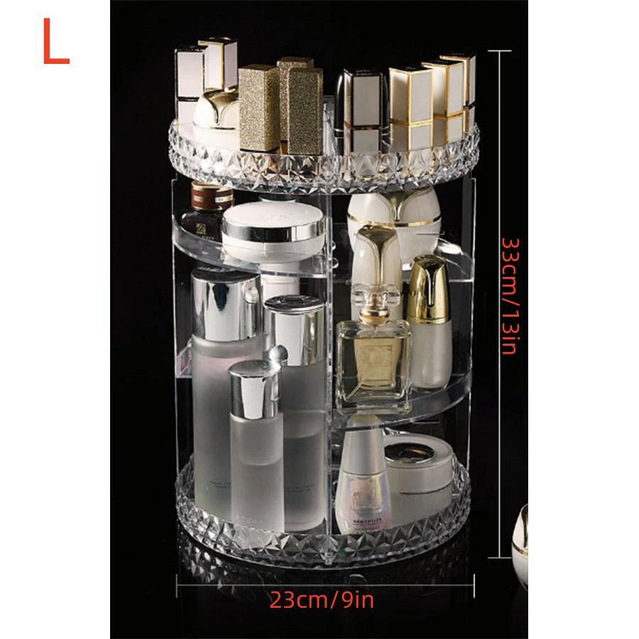 Cosmetic Organiser, 360 degree rotatable adjustable cosmetic storage display case