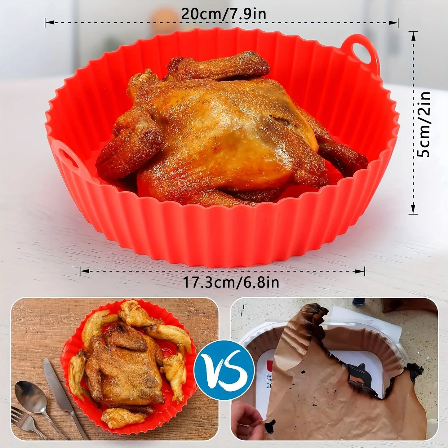 Silicone Air Fryer Baking Tray Circular Foldable Food Grade High Temperature Resistant and Easy to Clean Oven Mat