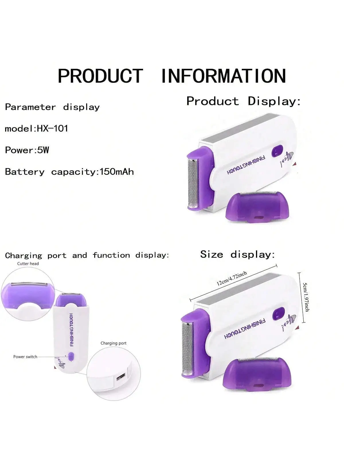 Professional female facial, leg, bikini, hand, body, electric shaver, hair removal device