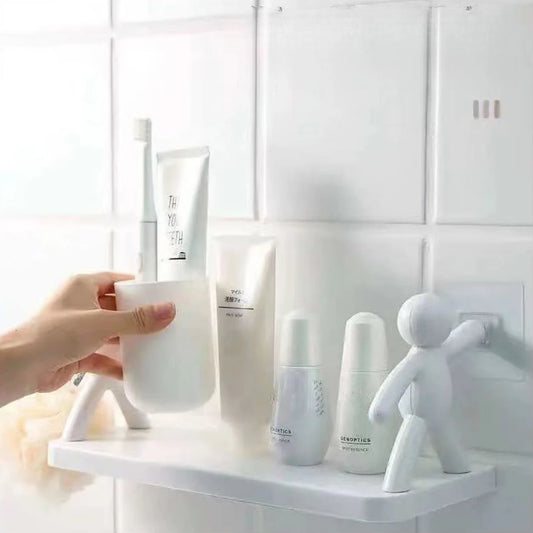 Creative Bathroom Storage Shelves Cute White Doll Villain Shelves Shelf Self-adhesive Sticker