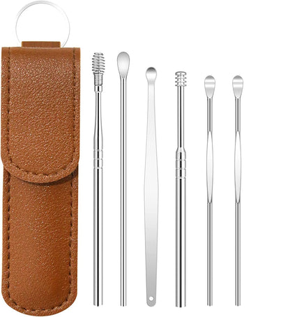 Ear Wax Cleaning Tools kit Set with Leather Pouch Spring Curette Earwax