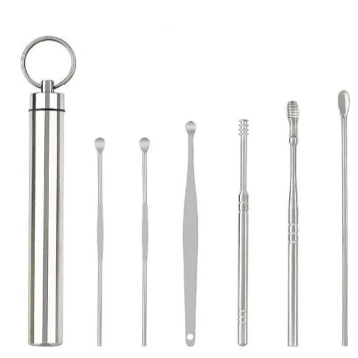 Ear Wax Cleaning Tools kit Set with Leather Pouch Spring Curette Earwax