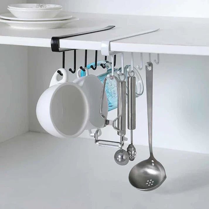 Cabinet Under Shelf 6 Hooks Iron Hanging Rack