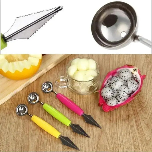 Stainless Steel Fruit Digger Cut Watermelon Artifact Ball Ice Cream Round Spoon Carving Knife