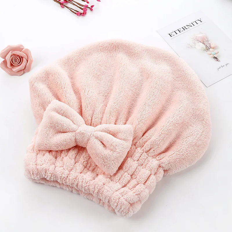 Microfiber Hair Drying Towels Head Wrap with Bow-Knot Shower Cap