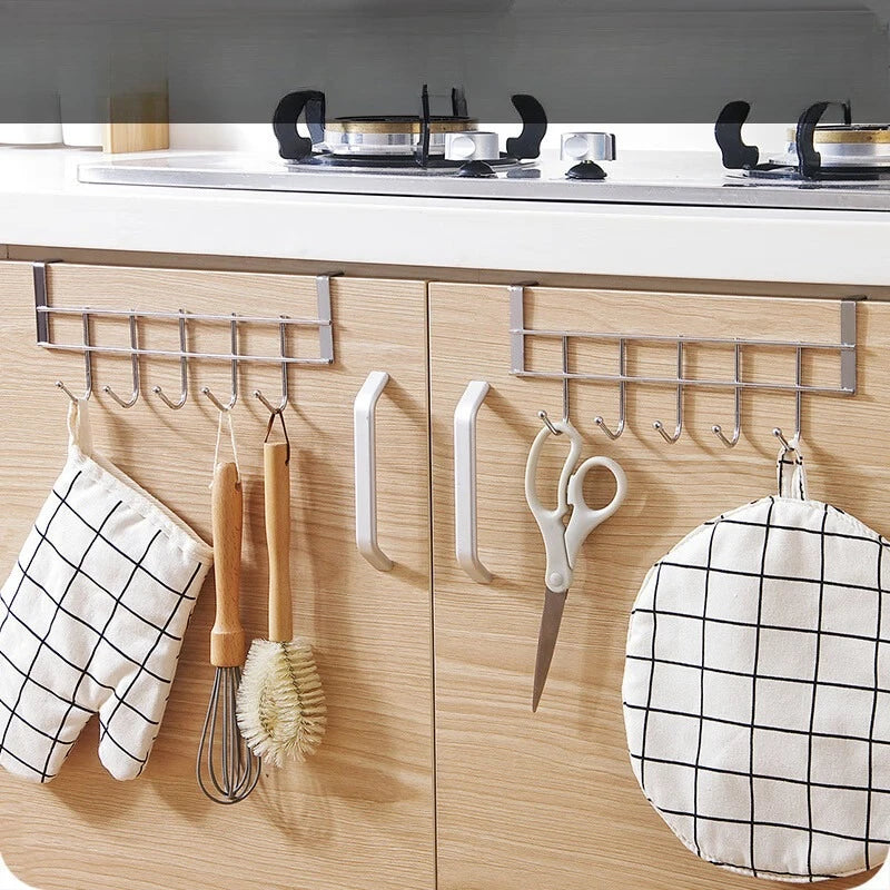 Stainless Multifunctional Towel Hanger Steel Door Hook Punch Free Storage Holder