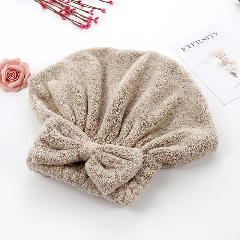 Microfiber Hair Drying Towels Head Wrap with Bow-Knot Shower Cap