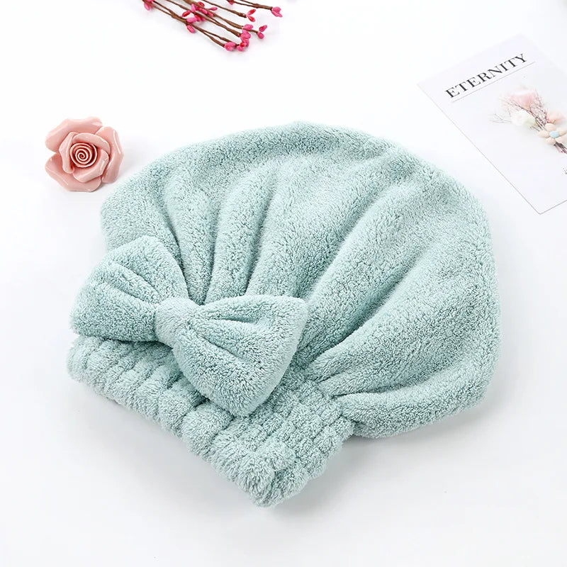 Microfiber Hair Drying Towels Head Wrap with Bow-Knot Shower Cap