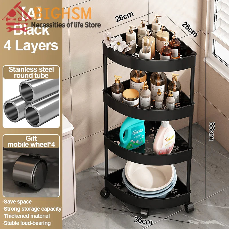 New Stainless Steel 2/3/4/5 Layers Home Organizer Rack Bathroom Corner Shelf With Wheel Bedroom Toiletries Storage Rack