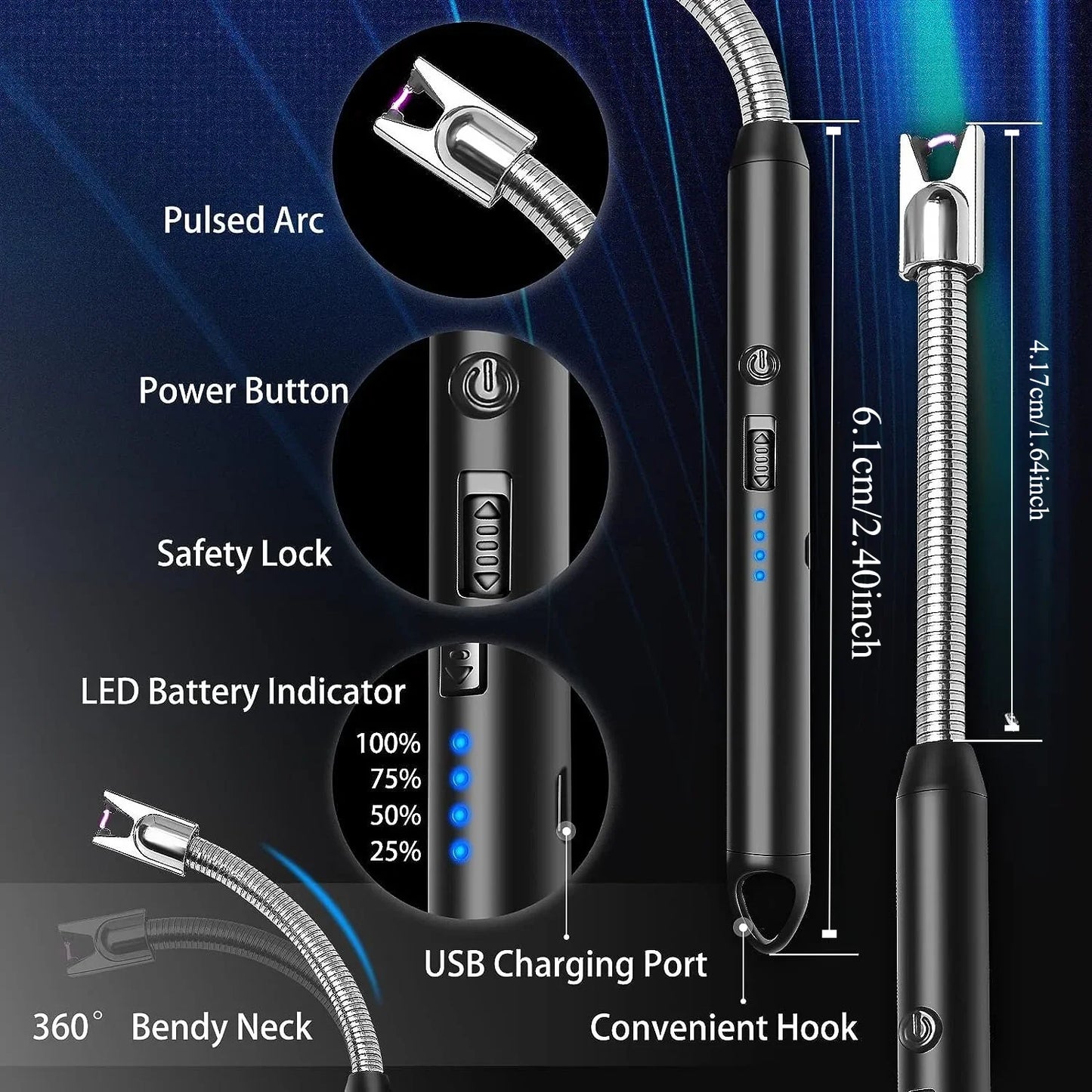 Rechargeable Electric Lighters, TYPE-C Plasma Arc Kitchen Lighter,