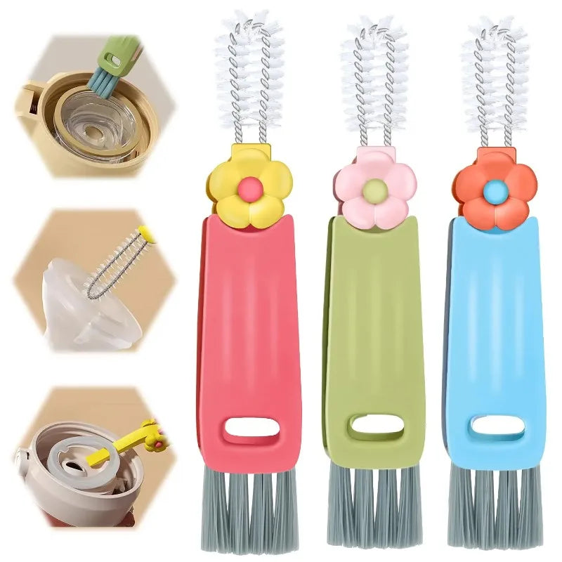 3 in 1 Cup Lid Cleaning Brush with Flower Shaped Top and Hanging Hole 360 No Dead Angle Cleaner