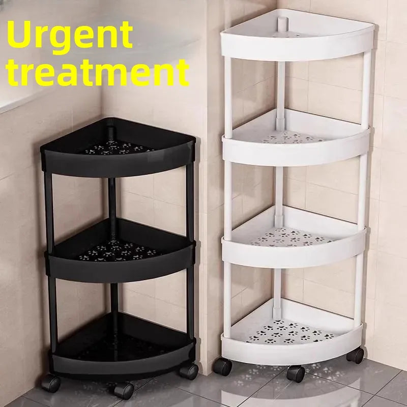 Bathroom Corner Storage Rack Triangle Plastic Stand Three Layers Floor-Mounted Toilet Organizer