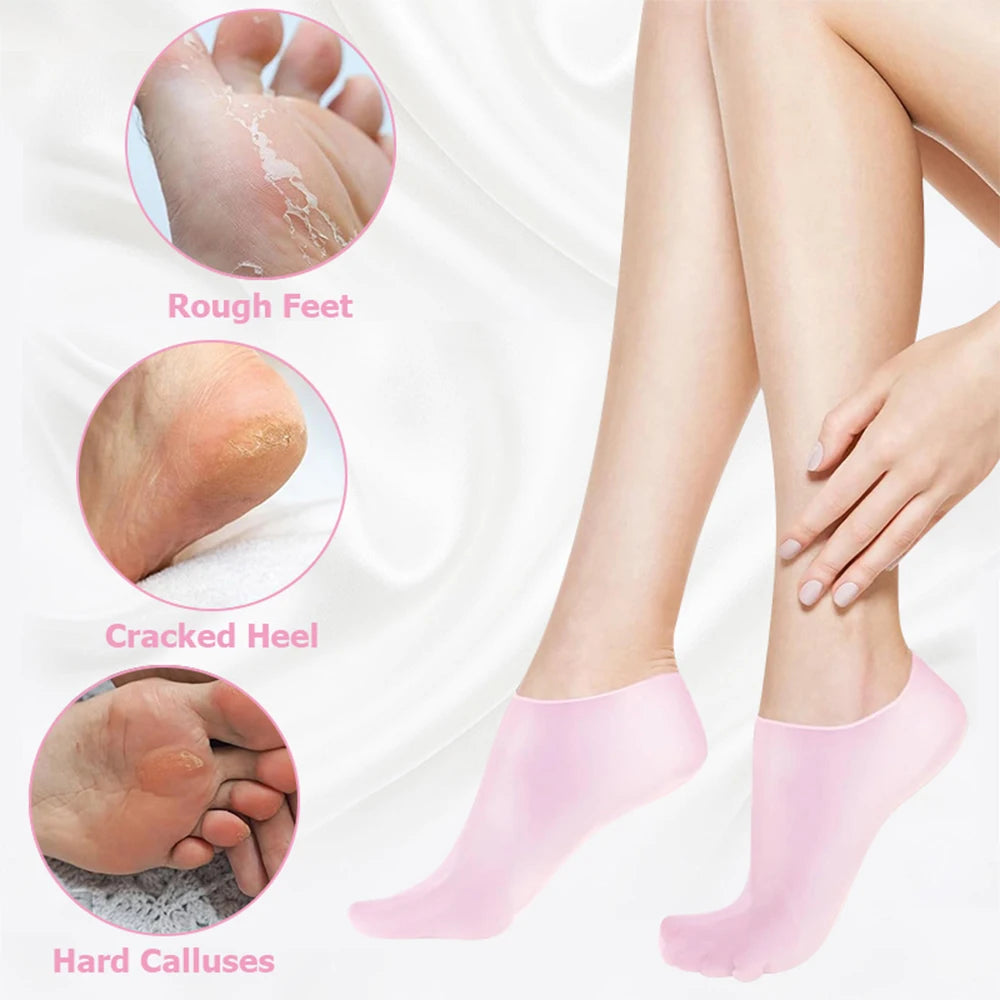 2 Pack Moisturizing Silicone Gel Socks for Dry Cracked Feet