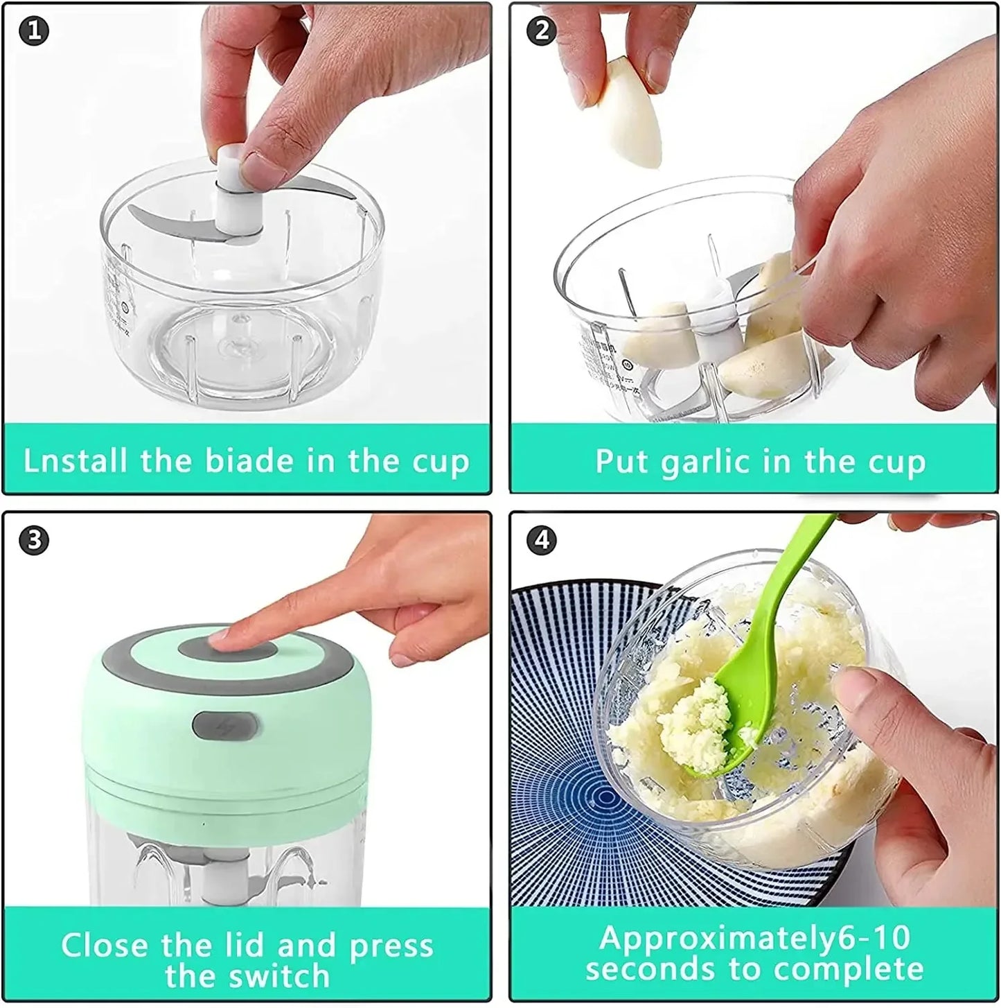 Electric Mini Garlic Chopper, 250ML Food Chopper Garlic Mincer USB,