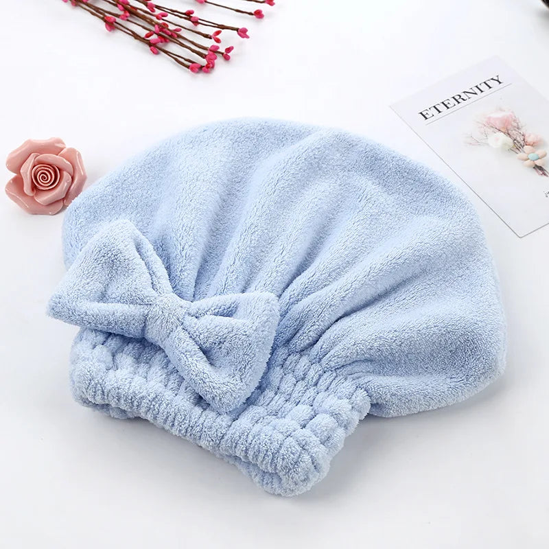 Microfiber Hair Drying Towels Head Wrap with Bow-Knot Shower Cap