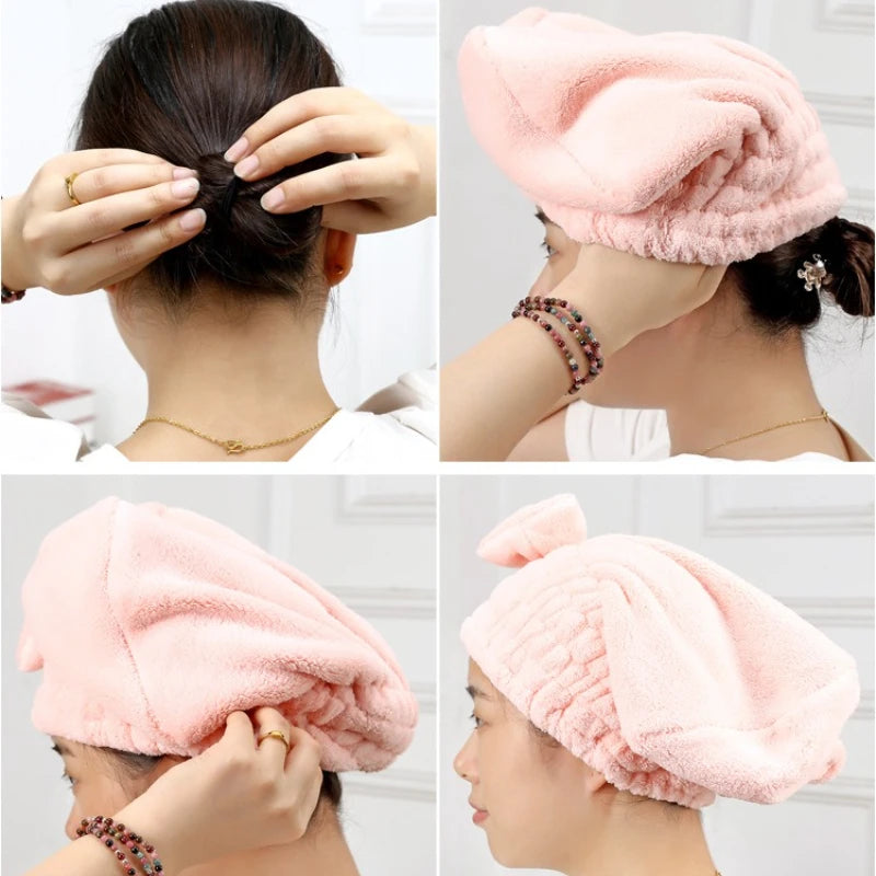 Microfiber Hair Drying Towels Head Wrap with Bow-Knot Shower Cap
