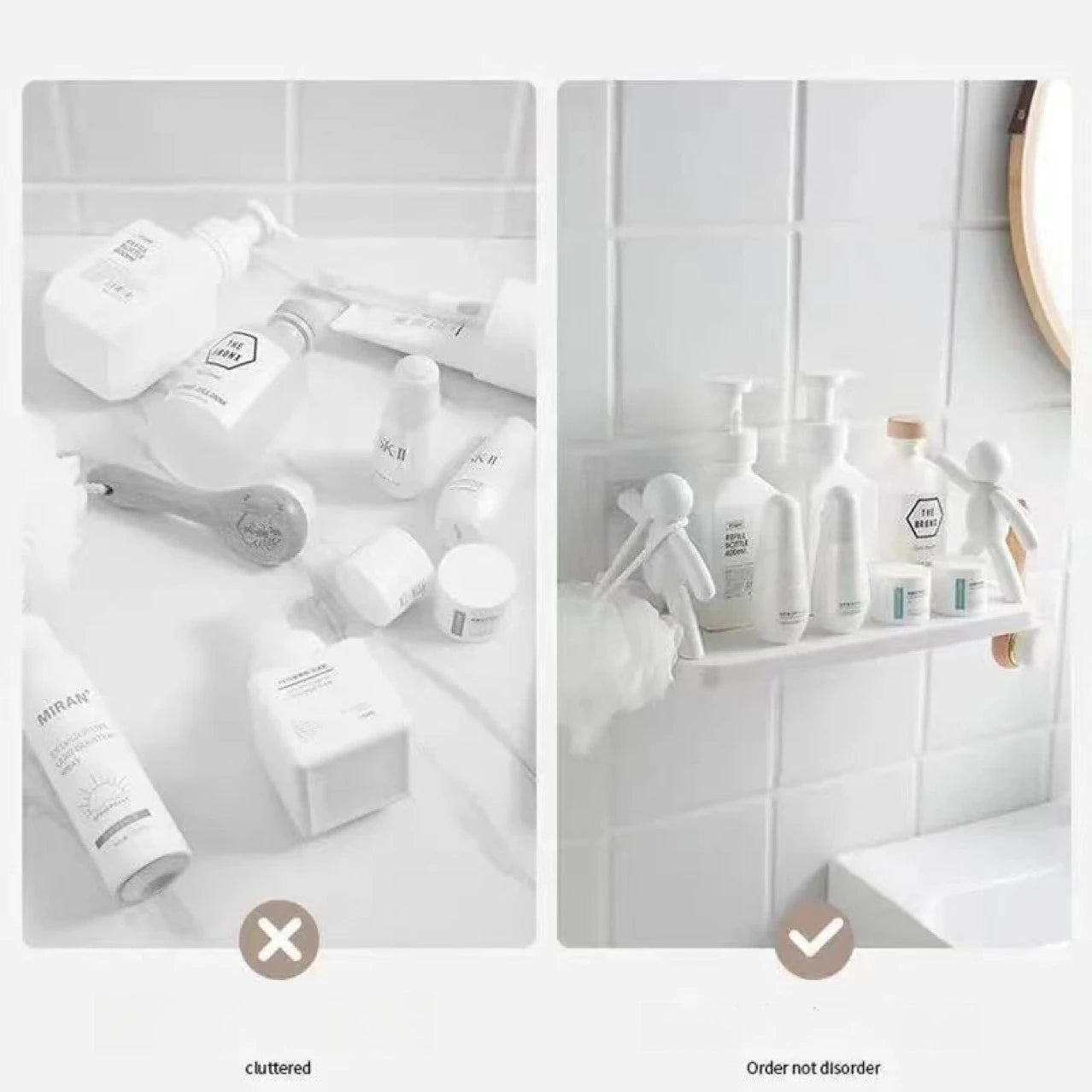 Creative Bathroom Storage Shelves Cute White Doll Villain Shelves Shelf Self-adhesive Sticker