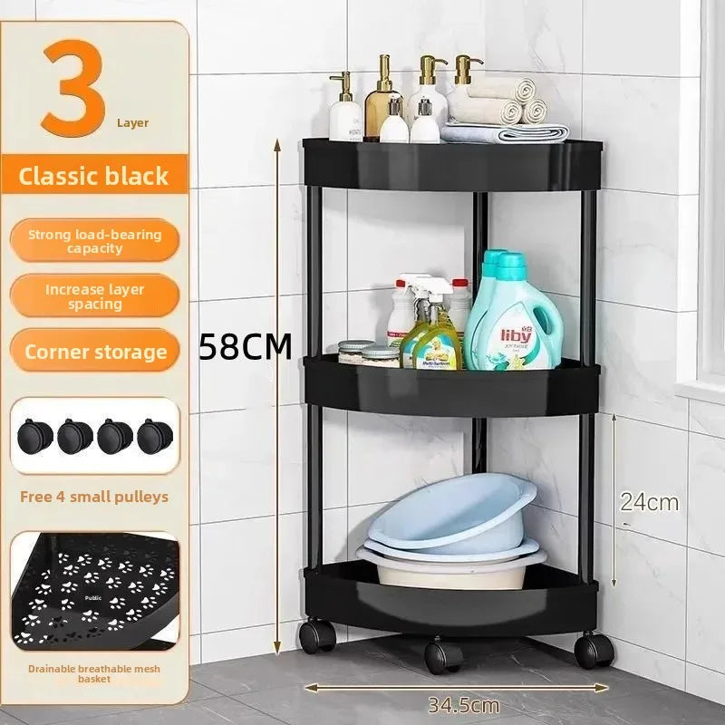 Bathroom Corner Storage Rack Triangle Plastic Stand Three Layers Floor-Mounted Toilet Organizer