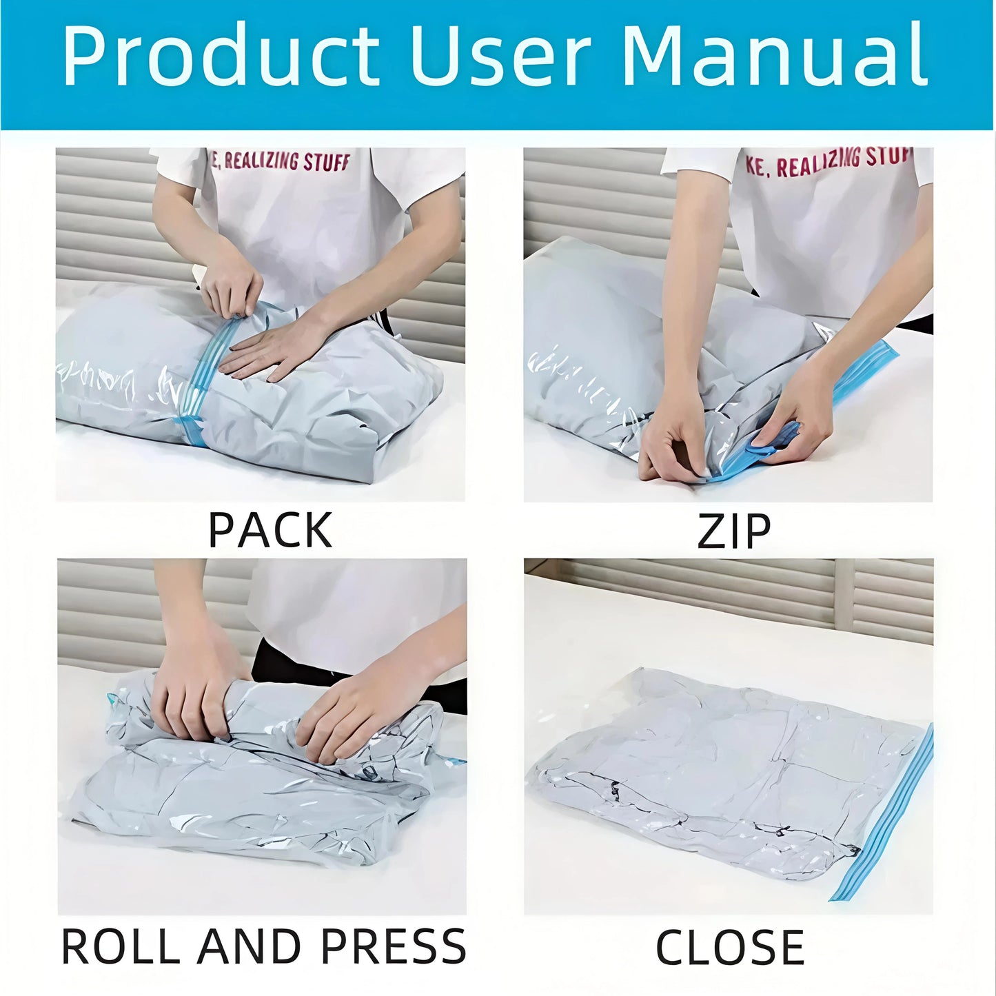 5 Pack Vacuum Compression Bags for Travel-Reusable Space Saving Storage
