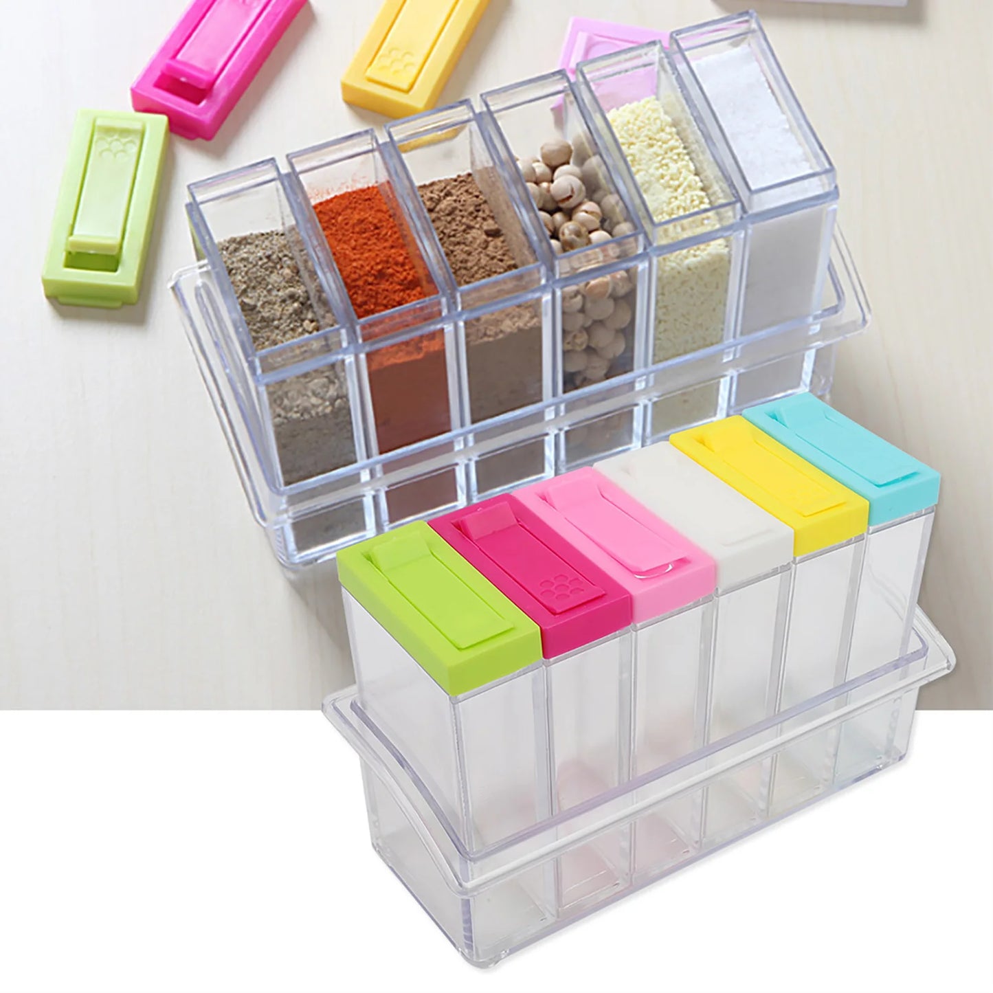 Household Transparent Plastic Seasoning Bottles Jars 6 Boxes Set
