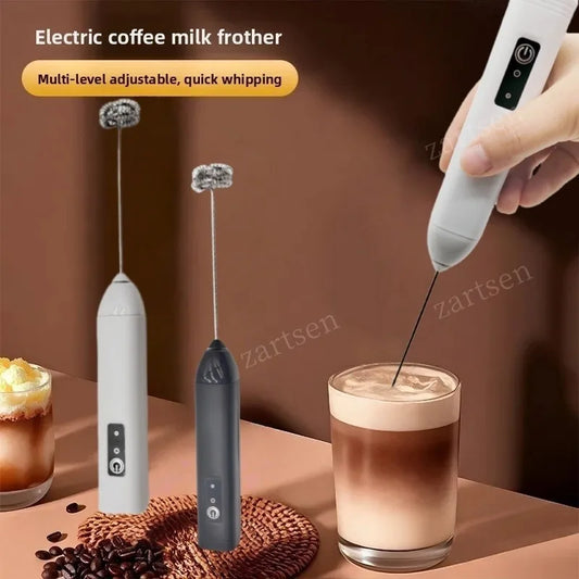 Wireless Milk Frother Electric Type-C Handheld Blender Stainless Steel Mini Coffee Maker