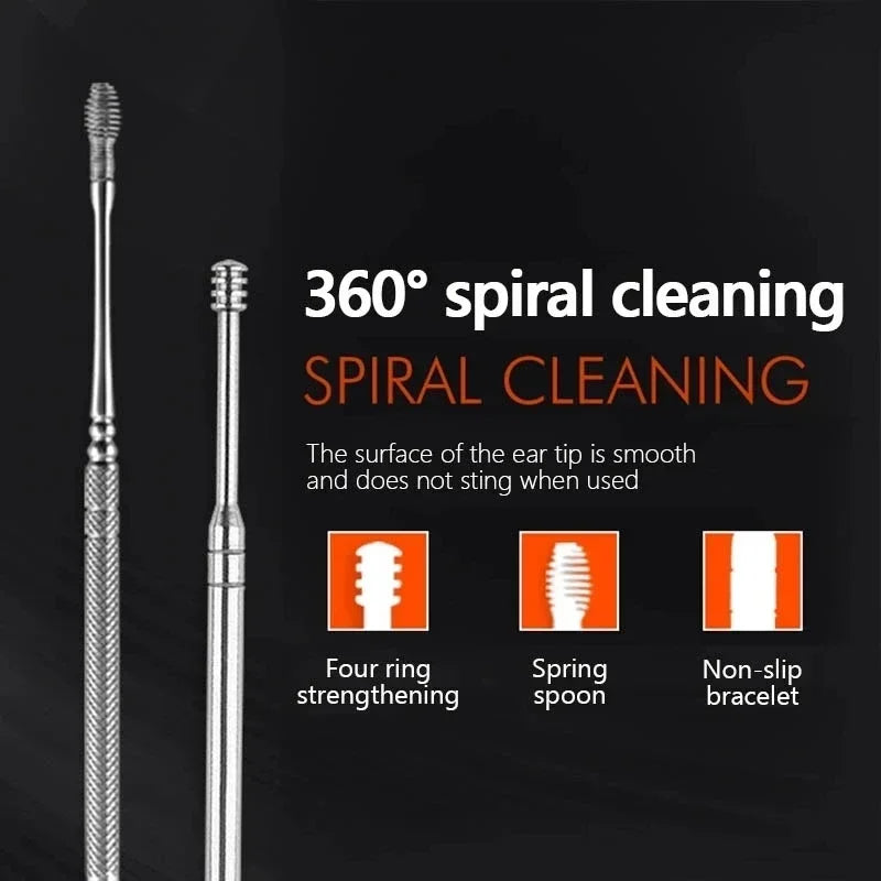 Effective 6Pcs Earwax Cleaning Tool with Spiral Earpick and Ear Curette
