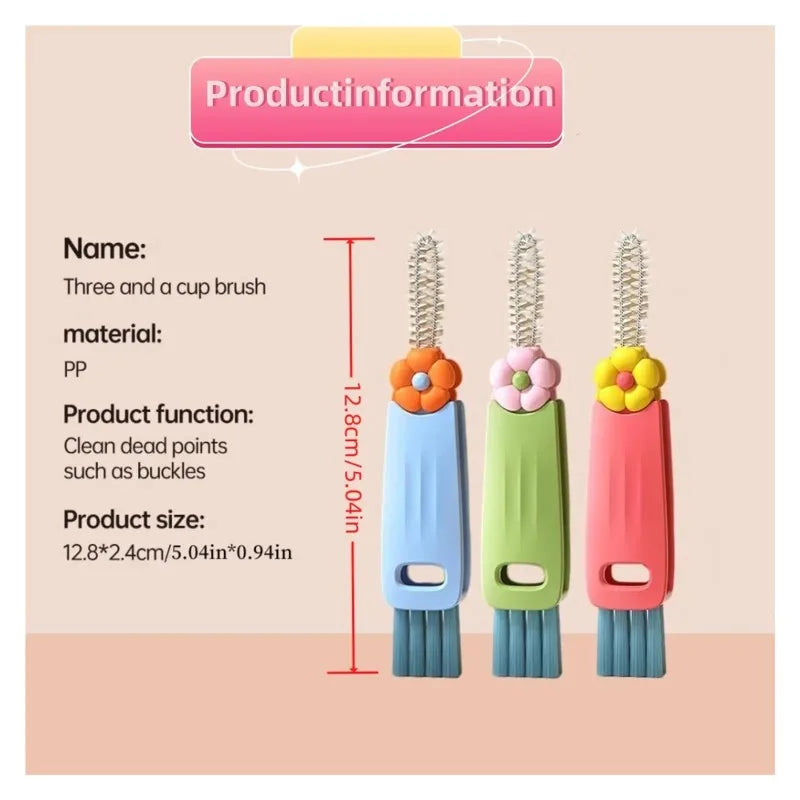 3 in 1 Cup Lid Cleaning Brush with Flower Shaped Top and Hanging Hole 360 No Dead Angle Cleaner