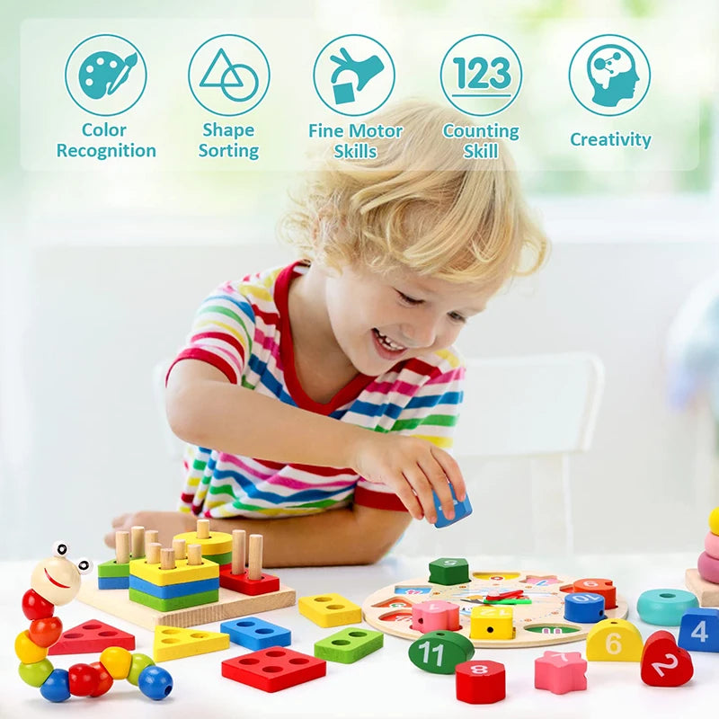 60 6pcs/set Montessori Wooden Toys for Babies Boy Girl Gift