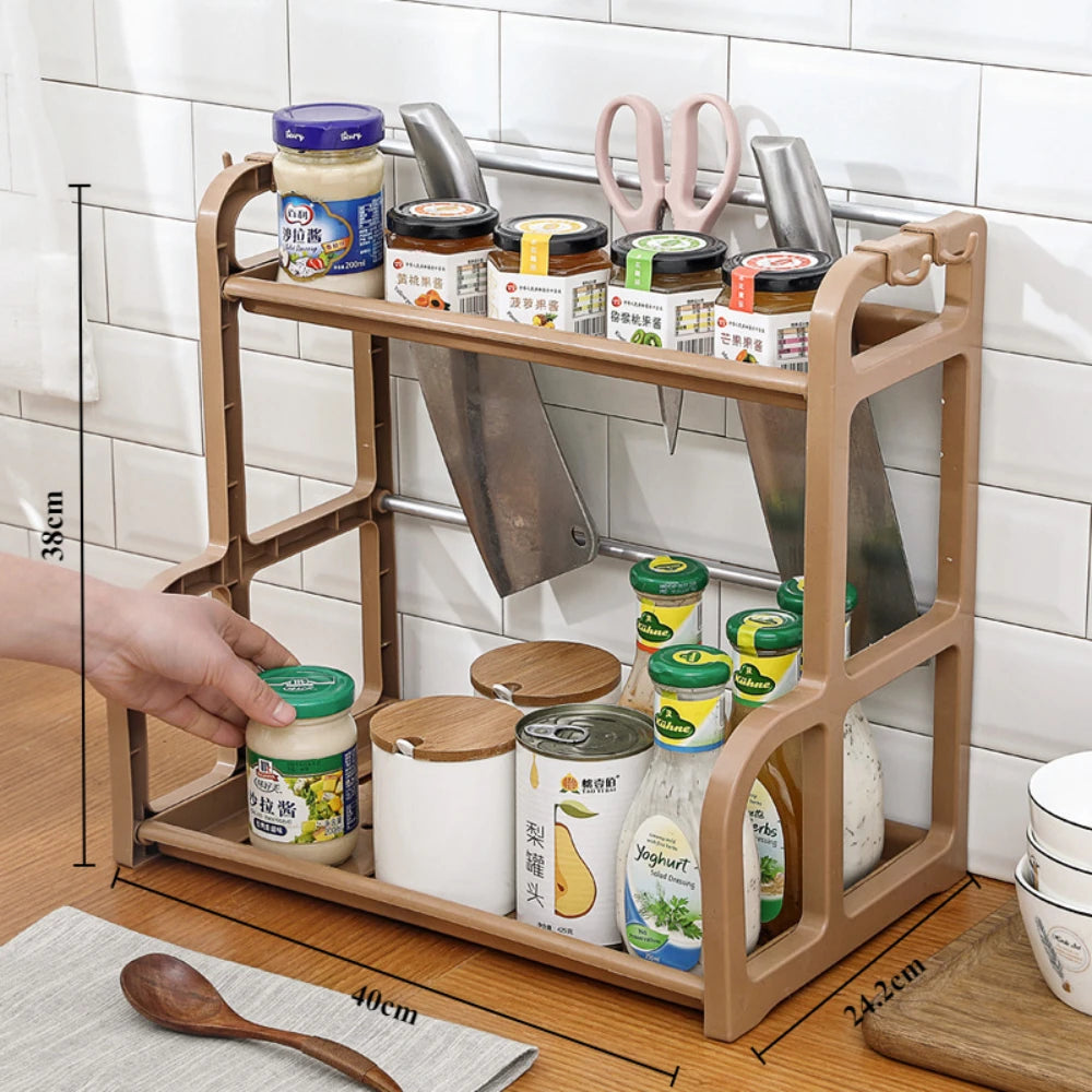 Kitchen Organizer Shelf Double-Deck Household Plastic Portable Small Size Storages Rack