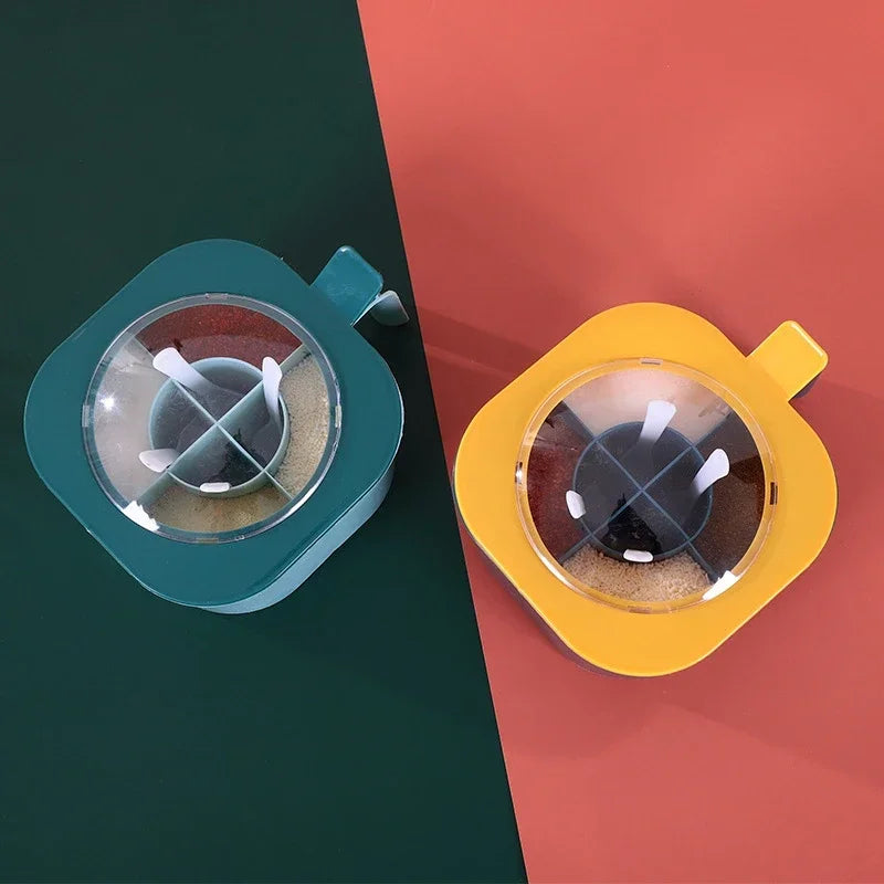 1 Set Large Capacity Sealing Seasoning Box with Handle Spoons 4 In 1