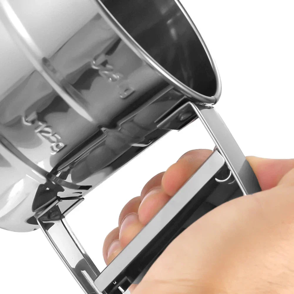 Stainless Steel Flour Sifter For Baking Powder Sugar Shaker With Hand Press Design