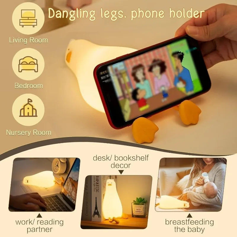 LED Duck Night Light Rechargeable Touch Silicone Cartoon Clap