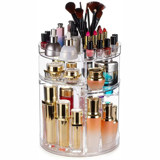 Cosmetic Organiser, 360 degree rotatable adjustable cosmetic storage display case