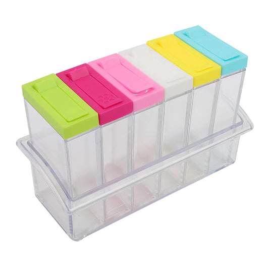 Household Transparent Plastic Seasoning Bottles Jars 6 Boxes Set