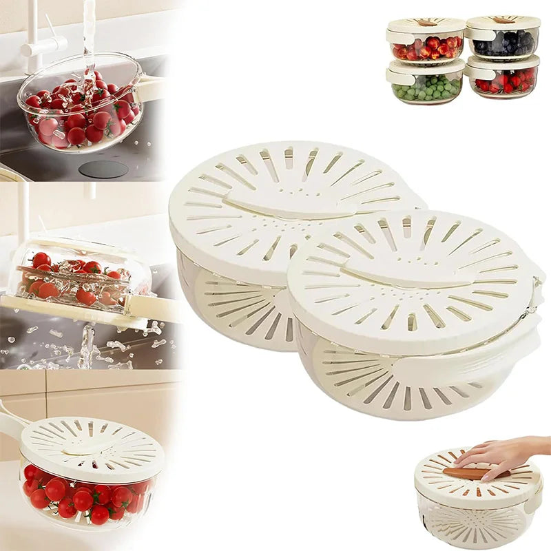 2-in-1 Rinse & Drain Bowl with Lid – Multi-Purpose Food Prep & Storage Container