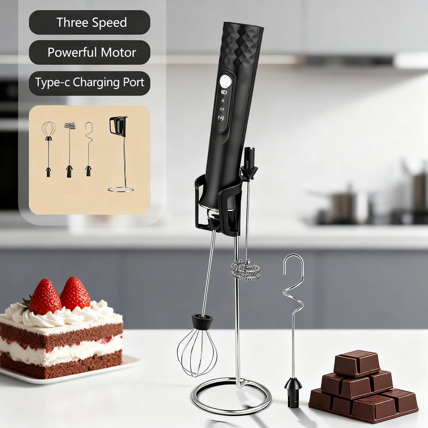 Milk Frother Wand Coffee Frother Handheld Foam Maker For Latte Rechargeable Electric Milk