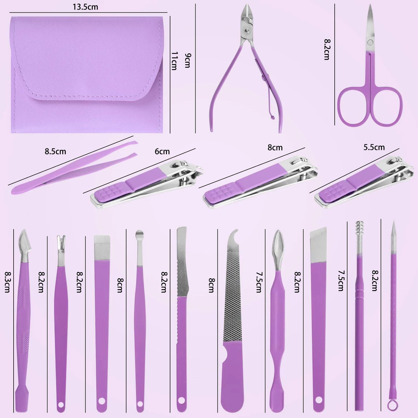 16 PCS Manicure And Pedicure Set Nail Clippers Kit Travel Grooming Clippers Care Tools