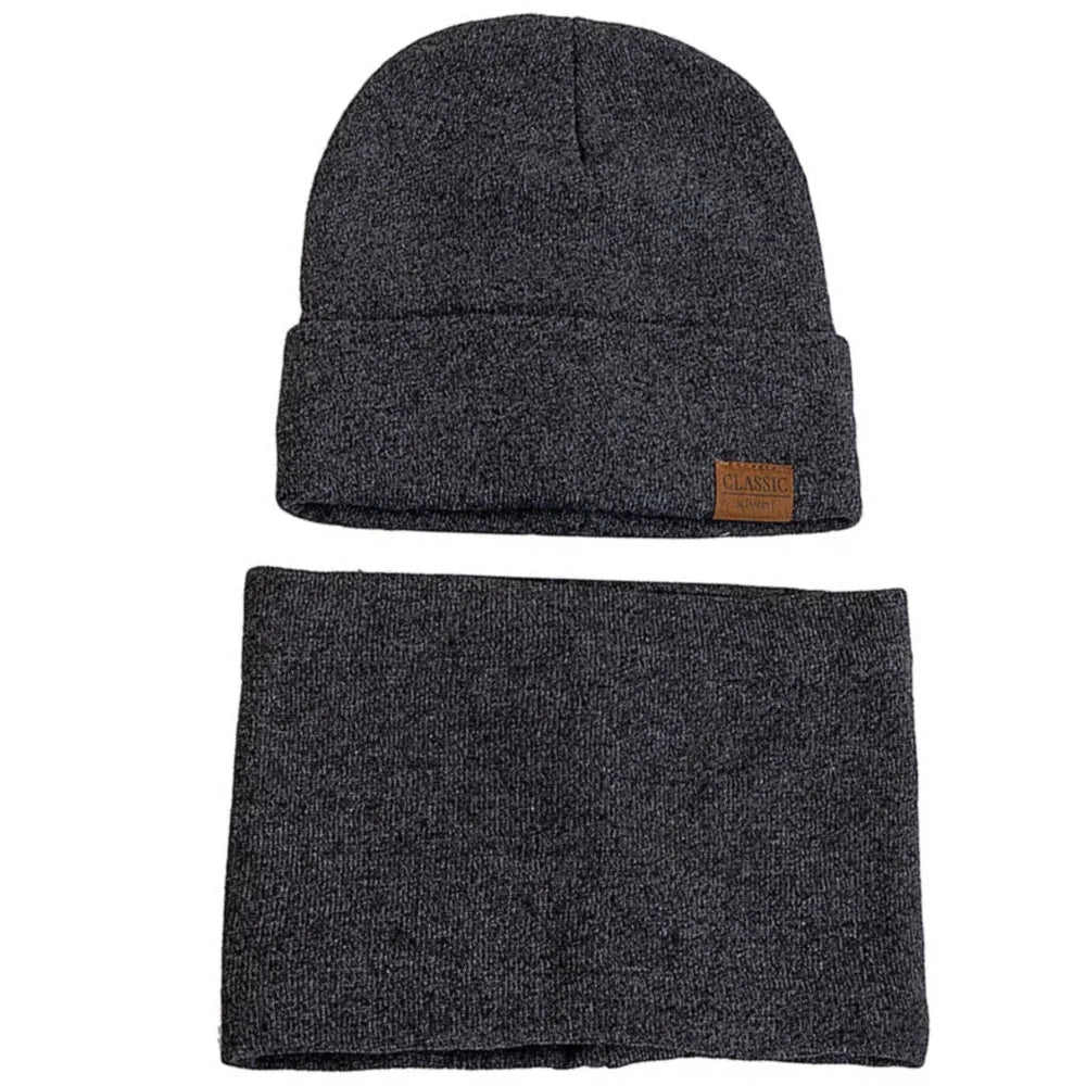 New Style Fashion Men Knitted Hat Plush Fur Warm Lining Set Male