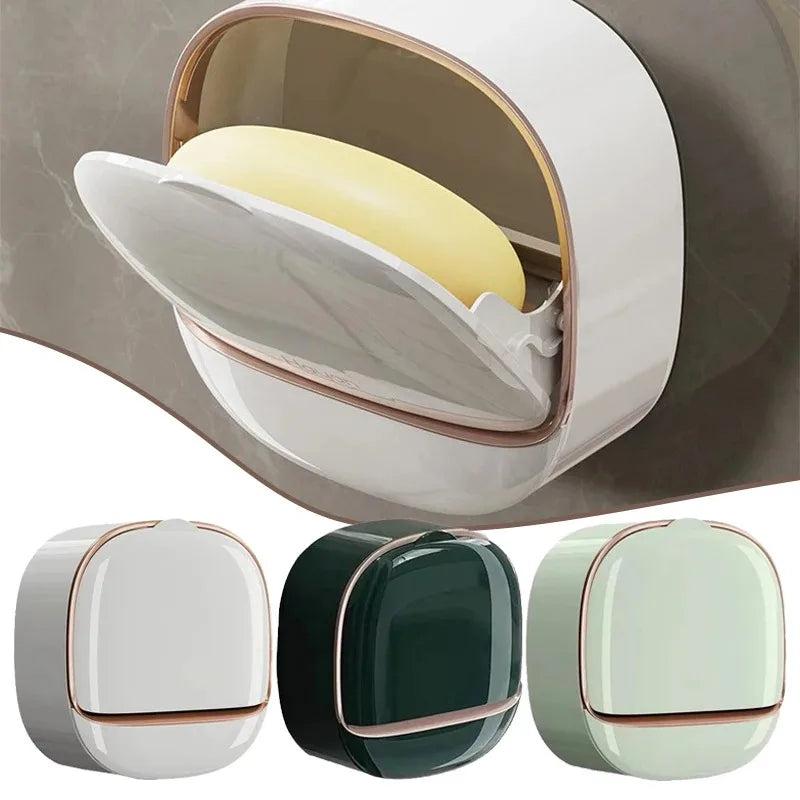 Wall Mount Soap Box No Drill Bathroom Drainage Container with Tray
