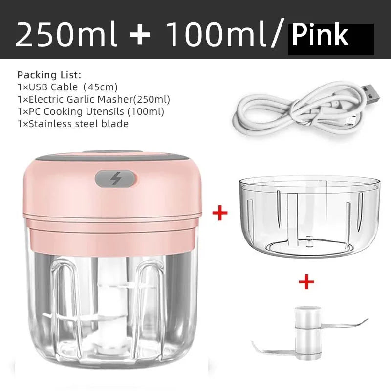 Electric Mini Garlic Chopper, 250ML Food Chopper Garlic Mincer USB,