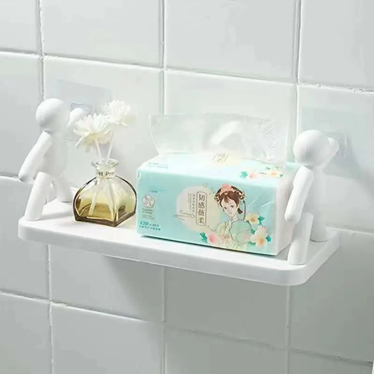 Creative Bathroom Storage Shelves Cute White Doll Villain Shelves Shelf Self-adhesive Sticker