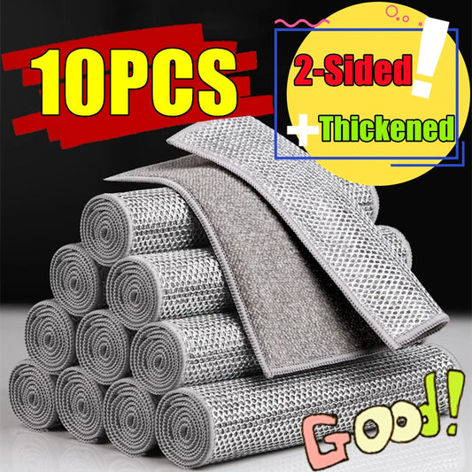 10Pcs Magic Steel Wire Cleaning Cloths Double-sided Thickened Metal Silver Wires