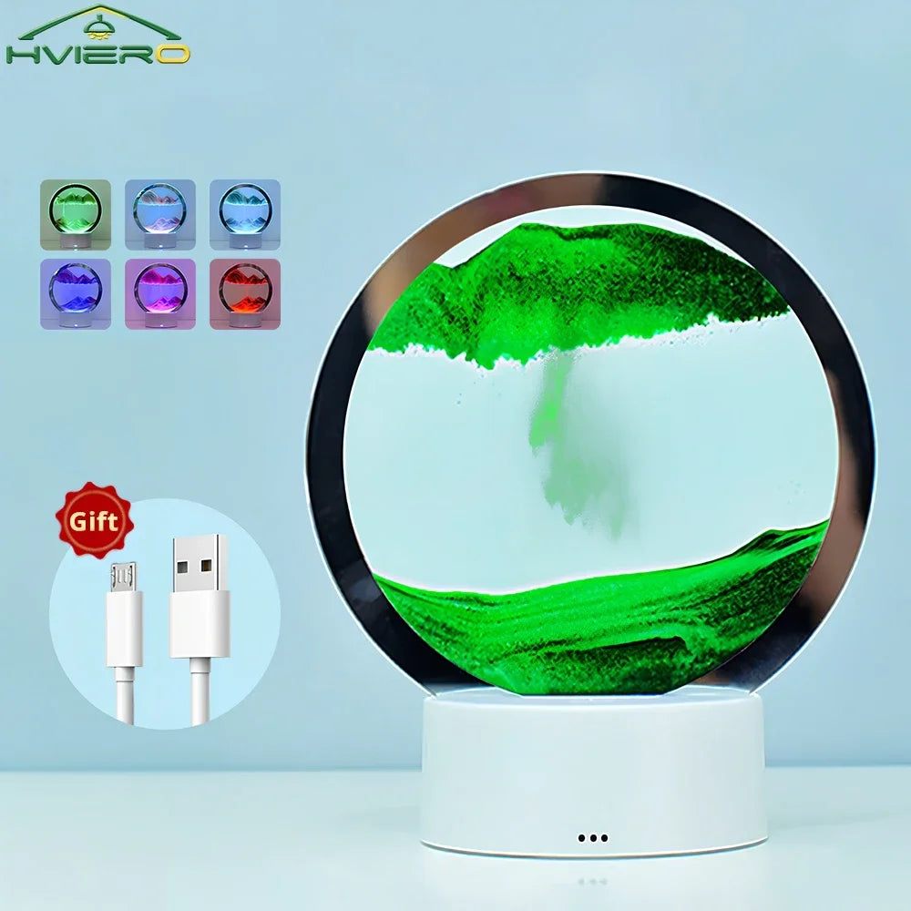 3D Moving Sand Art Picture Round Glass Deep Sea Sandscape Hourglass Quicksand Craft