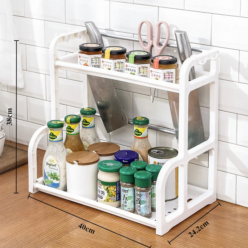 Kitchen Organizer Shelf Double-Deck Household Plastic Portable Small Size Storages Rack