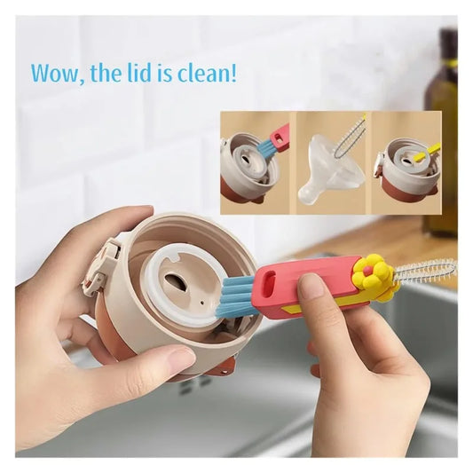 3 in 1 Cup Lid Cleaning Brush with Flower Shaped Top and Hanging Hole 360 No Dead Angle Cleaner