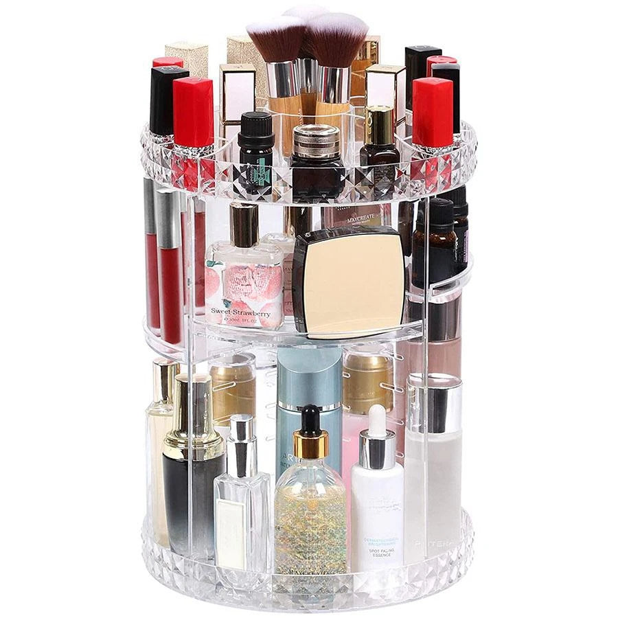 Cosmetic Organiser, 360 degree rotatable adjustable cosmetic storage display case