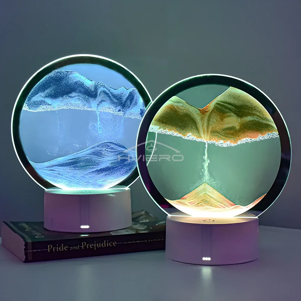 3D Moving Sand Art Picture Round Glass Deep Sea Sandscape Hourglass Quicksand Craft
