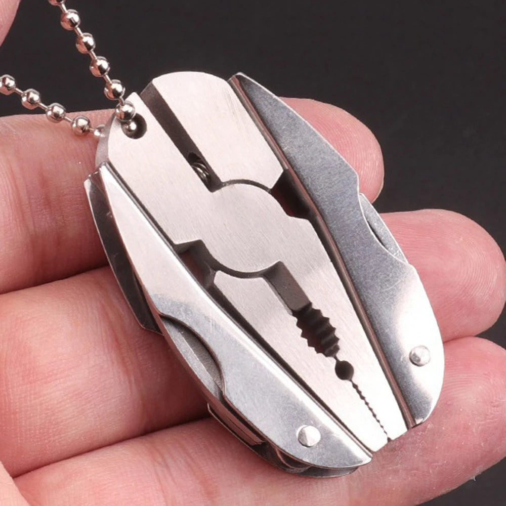 Stainless Steel Multi-Tool Pliers, Folding with Knife & Screwdriver, Portable Keychain